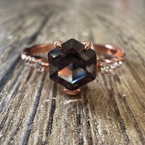 Lab-created Grey Spinel Rose Gold Plated Sterling Silver Ring